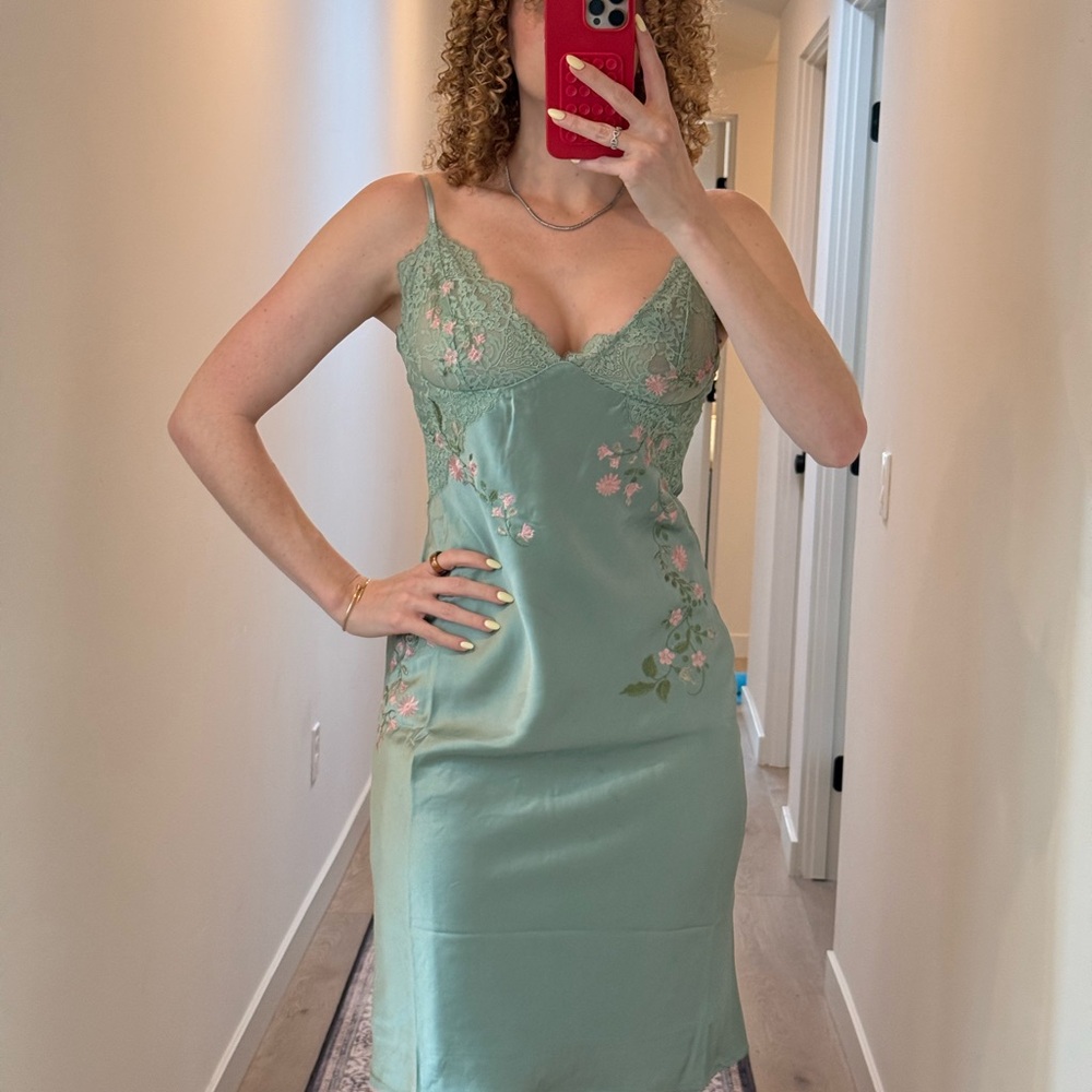 Elegant Green Floral Slip Dress